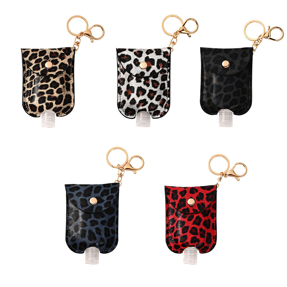 Wholesale Hand Sanitizer Bottle Leather Case Leopard Print Leather Case Keychain